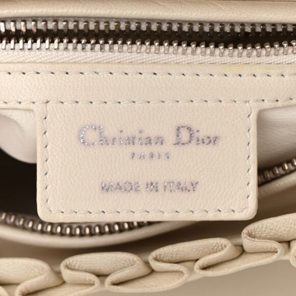 Authentic Christian Dior Lambskin Cannage Ruffle Trim Medium Lady Dior Off White - Picture 4 of 14